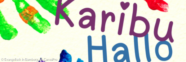 Das Logo von Karibu! Hallo! mit bunten Kinderhand-Abdrücken