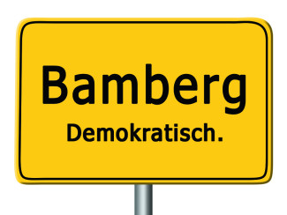 Ortsschild mit der Aufschrift Bamberg.Demokratisch