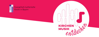 Das Logo von Mach Kirchenmusik, stilisierte Orgelpfeifen und Noten in weiß und rot