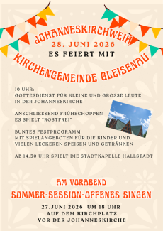 buntes Plakat zur Johanneskirchweih mit Wimpeln