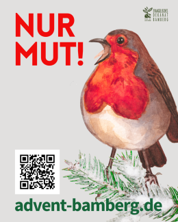 ein Rotkehlchen, dazu der Schriftzug Nur Mut