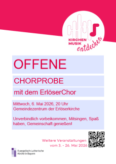 Plakat zur offenen Chorprobe in Rot und Hellblau