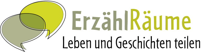 Zwei Sprechblasen, dazu die Schrift ErzählRäume