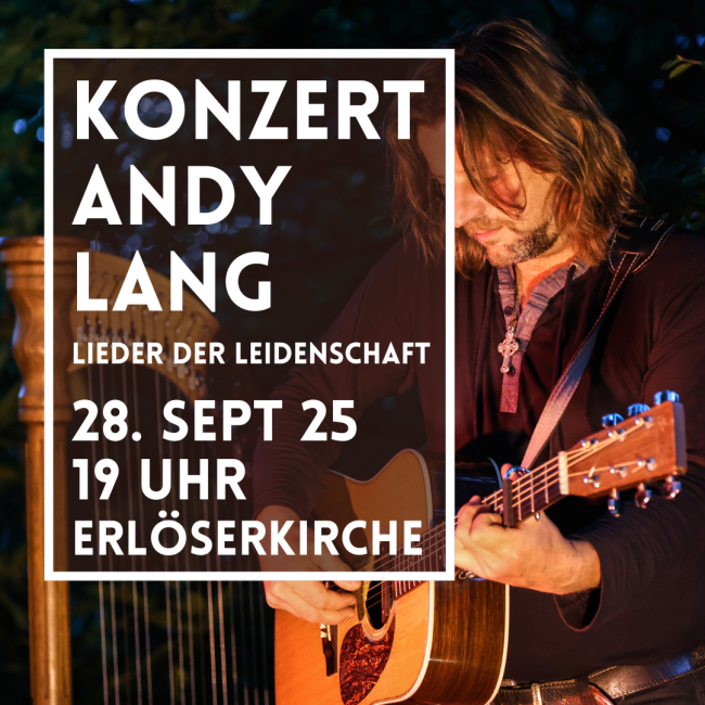 Ein Mann spielt Gitarre, im Hintergrund eine Harfe