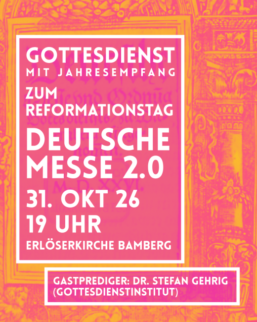 ein pink-orangenes Plakat, das zum Reformationstagsgottesdienst einlädt