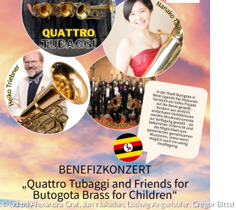 verschiedene Bilder von Tubist:innen und Bläserensembles auf einem Plakat